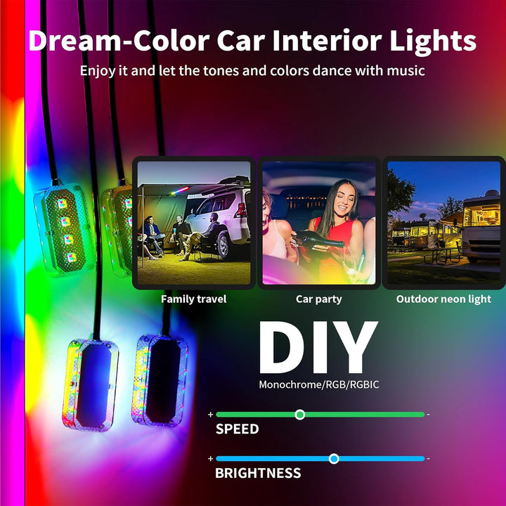 Auto Innenbeleuchtung LED USB, RGBIC RGB 5V Regenbogen-Umgebungslichtern Atmosphärenlicht mit 4 Fuss