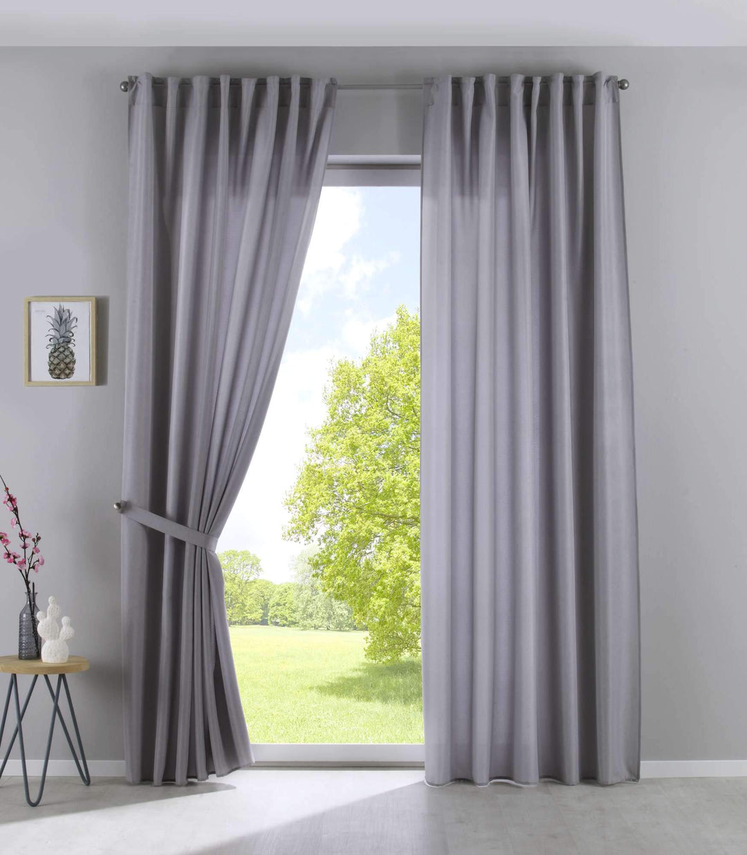 2er Set Vorhänge Verdeckte Schlaufen Cationic »JENA« HxB 225x140 cm Silber Blickdicht Leinen Optik G