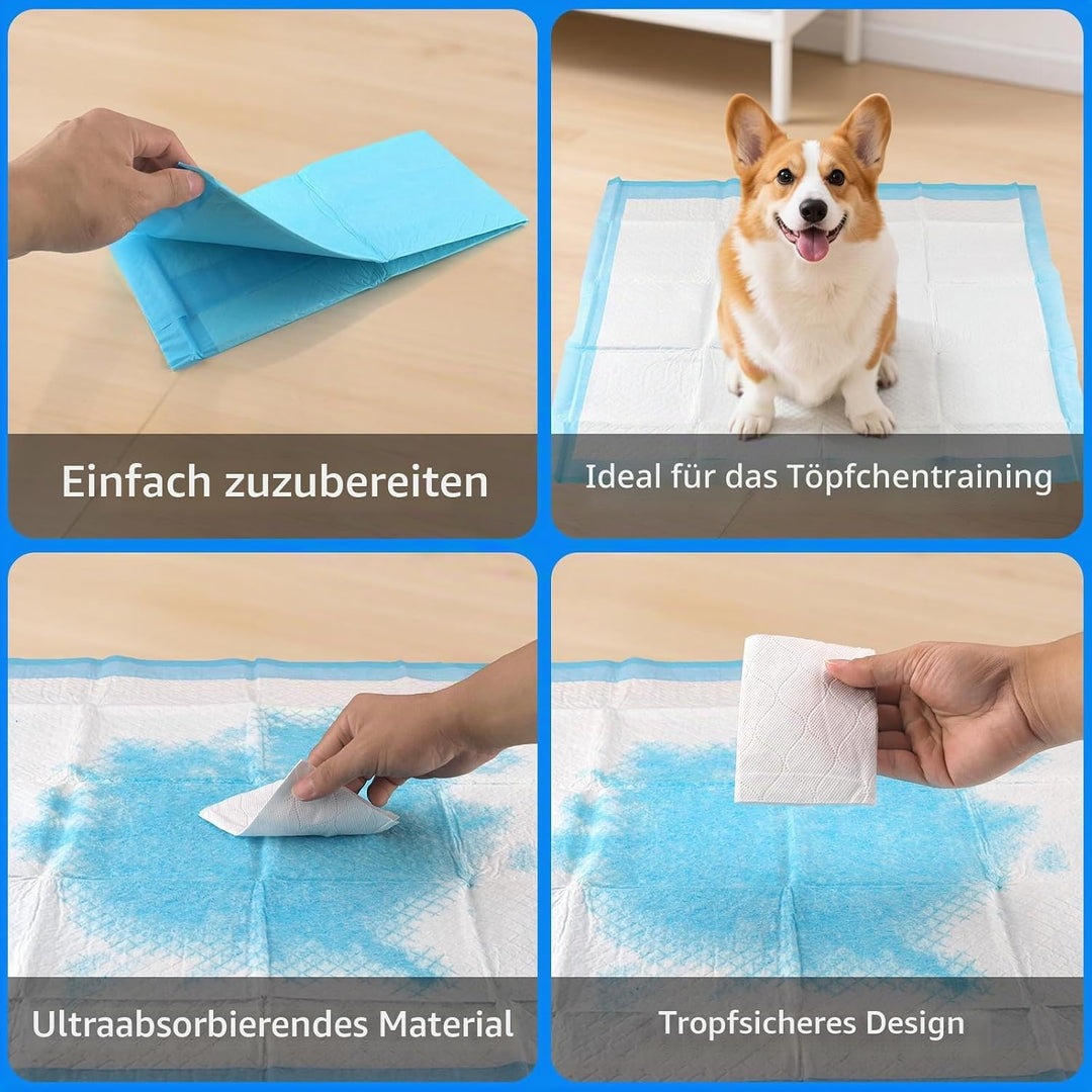 100 Stück Trainingspads für Hunde, 60X60 cm PIPI Matten für Welpen, Unterlagen Baby mit 6 Schichten