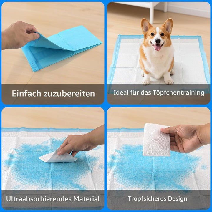 100 Stück Trainingspads für Hunde, 60X60 cm PIPI Matten für Welpen, Unterlagen Baby mit 6 Schichten