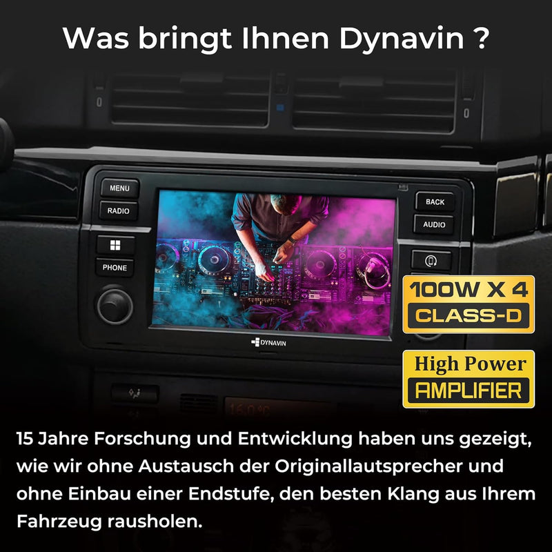 DYNAVIN Android Autoradio Navi für BMW 3er E46, mit 4 * 100W DSP Verstärker | DAB+ Radio; Kompatibel