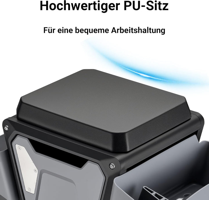 Wiltec Rollsitz 53 x 38 x 38 cm bis 120 kg, Werkstatthocker mit Rollen, Rollhocker mit Werkzeugablag