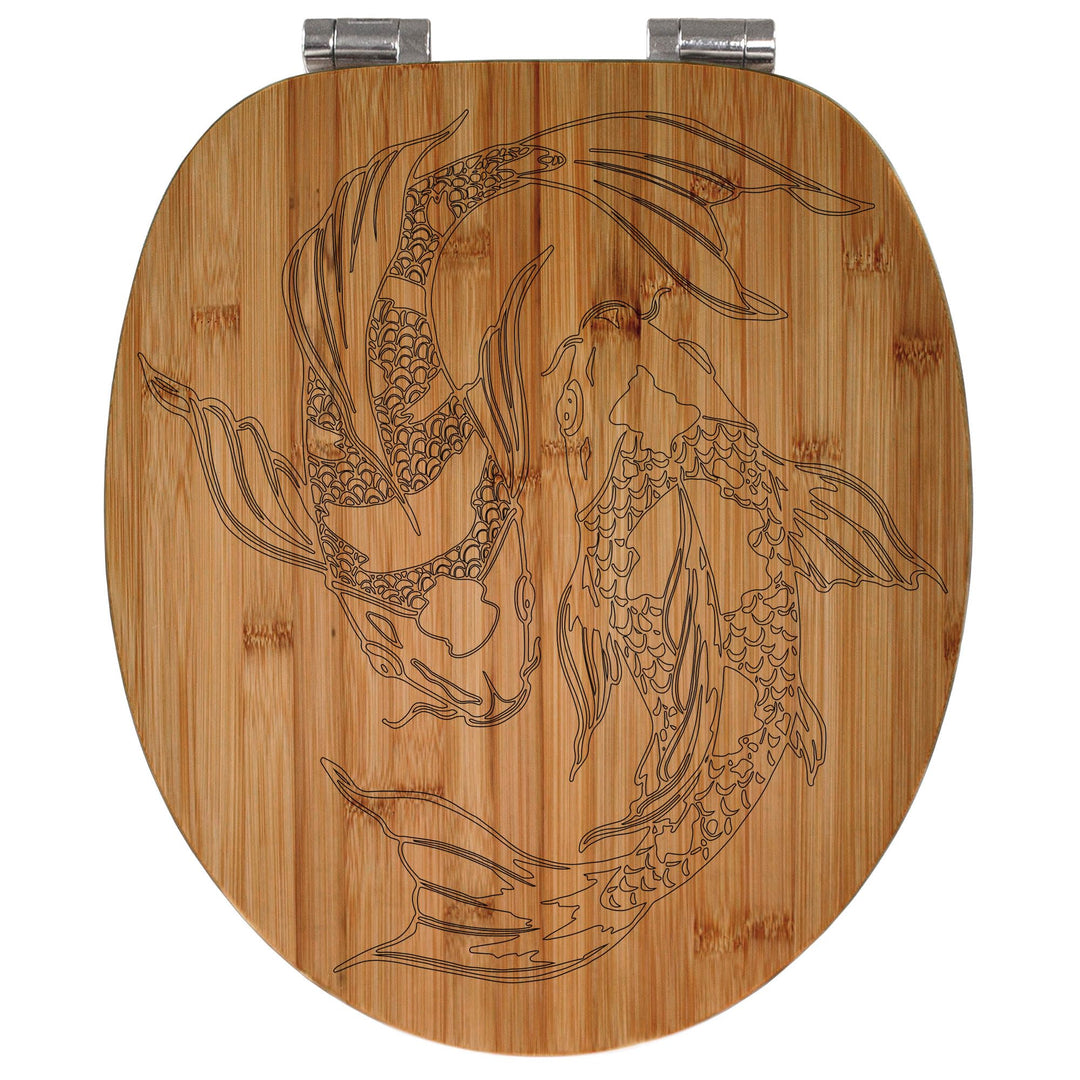 banjado® Hochwertig gravierter Design WC Sitz Bambus Absenkautomatik Koi Paar 2 / Toilettendeckel mi