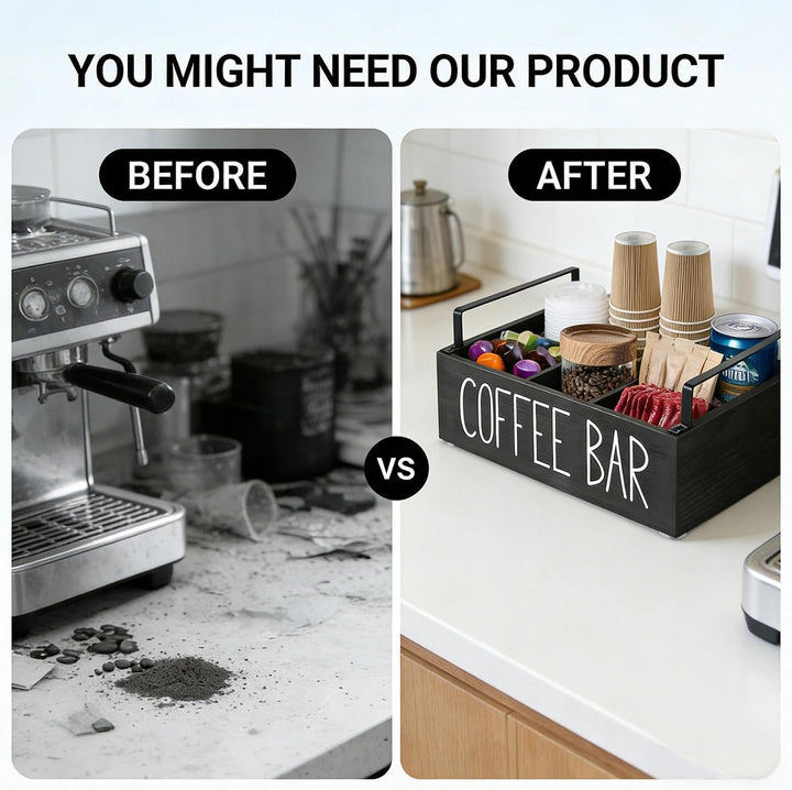 Kaffee Station Veranstalter,Kaffeebar Organizer Holz mit Fächern,Tee Aufbewahrung,Kaffee Station Auf