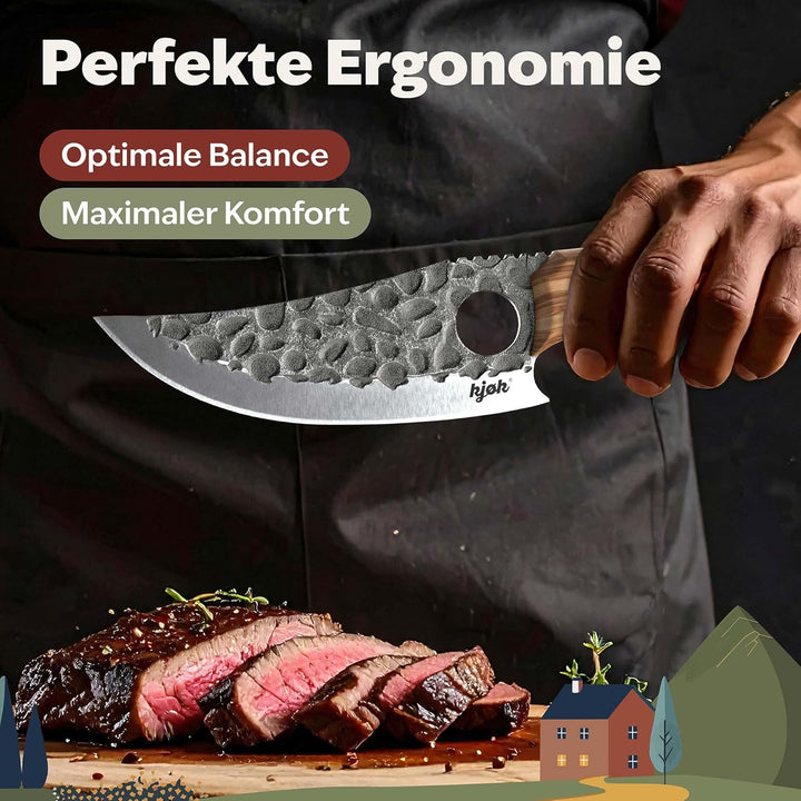 kjøk Premium Küchenmesser japanischer Style Klinge 15cm mit Loch und Olivenholzgriff Härte 56±2 HRC