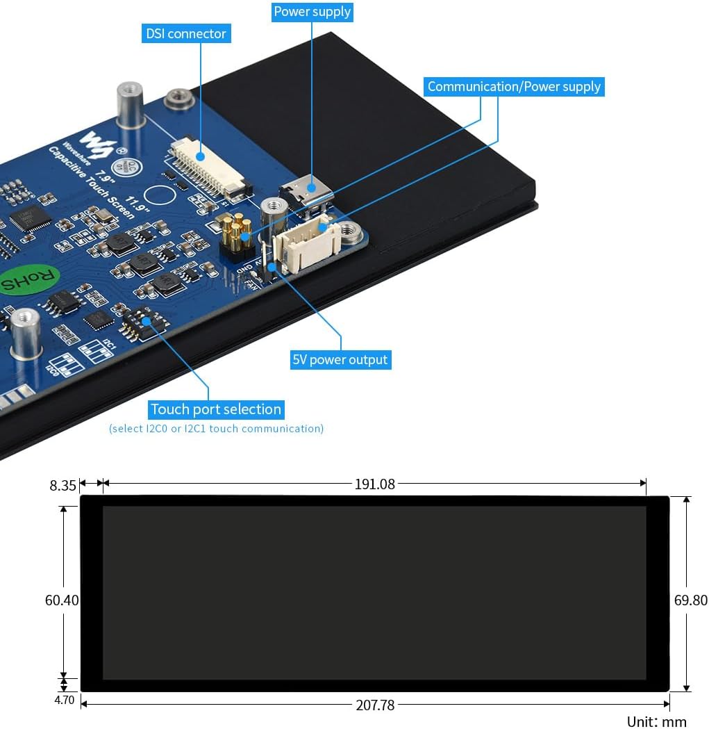 Waveshare 7.9inch IPS Control Panel with Capacitive Touch Panel Compatible with Raspberry Pi 4B/3B+/