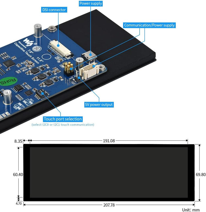 Waveshare 7.9inch IPS Control Panel with Capacitive Touch Panel Compatible with Raspberry Pi 4B/3B+/
