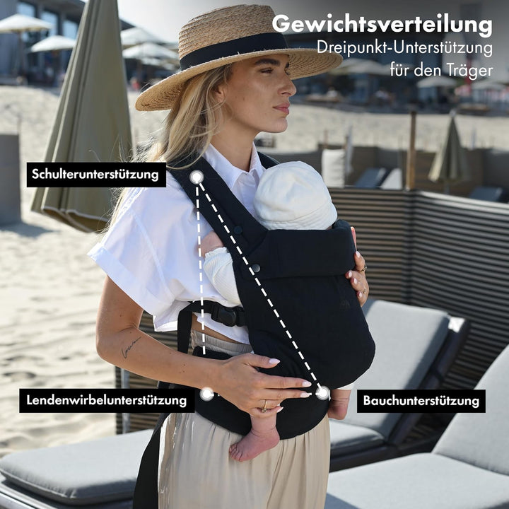 Deryan Amora Babytrage - Ergonomische Babytrage - Verstellbare Tragehilfe für Neugeborene und Kleink