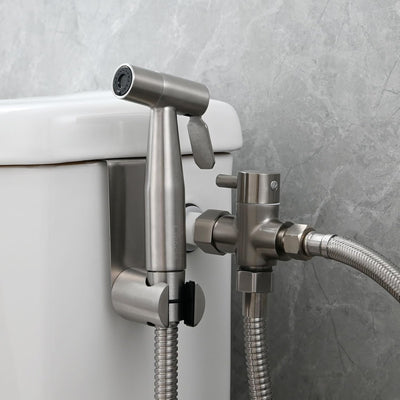 Tecmolog Bidet Handbrause Edelstahl Bidet Sprayer Set mit 3-Wege Umschaltventil 3/8"-12/17 und Dusch