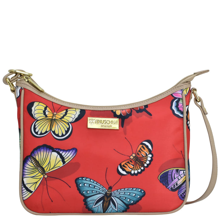Anuschka East/West Hobo Bag - Wanderlust Kollektion - Nylonstoff mit Leder Trim und Kunstdruck Butte