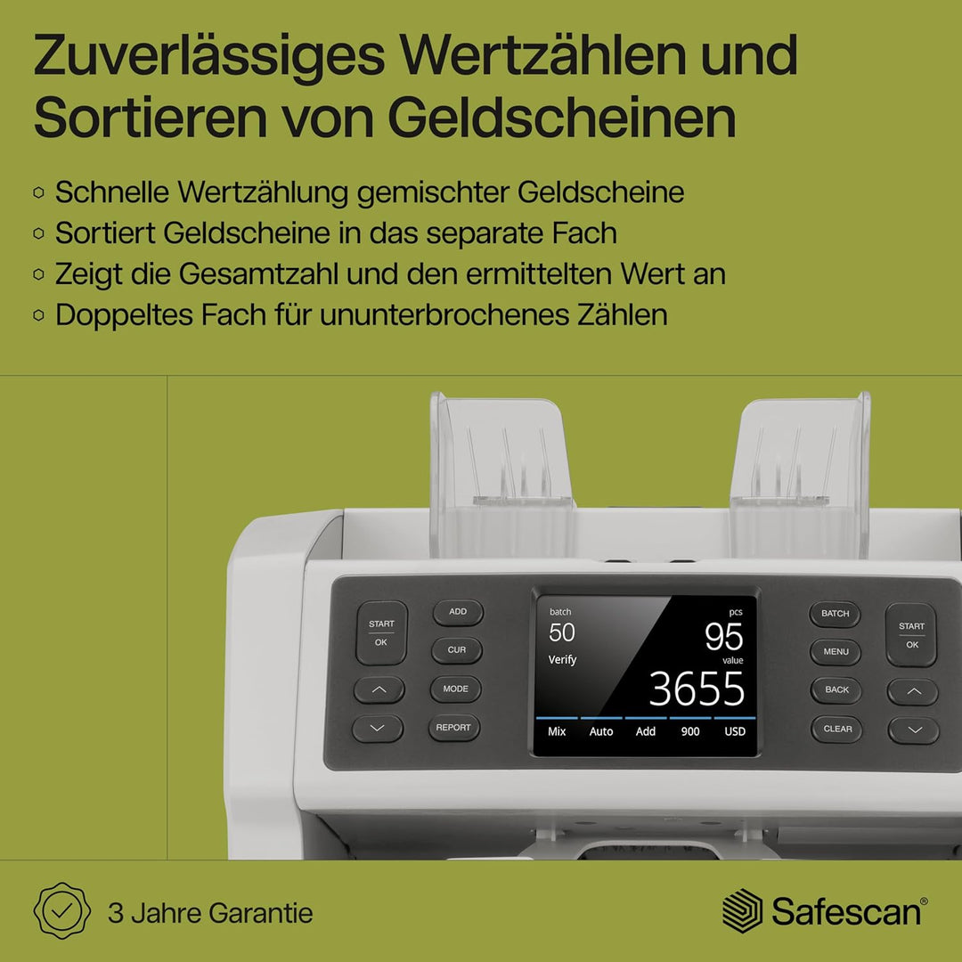 Safescan 2985-SX Geldzählmaschine, Wertzählung und Sortierung von gemischten Banknoten - Banknotenzä