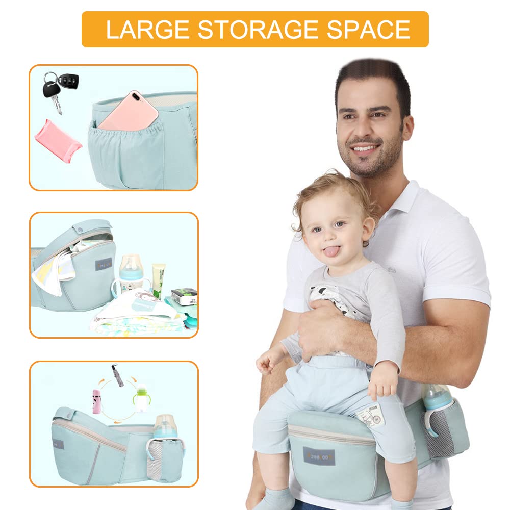 Azeekoom Babytrage Ergonomischemit Hüftsitz, Baumwolle Kindertrage Dorsal und Ventral, Leicht Atmung