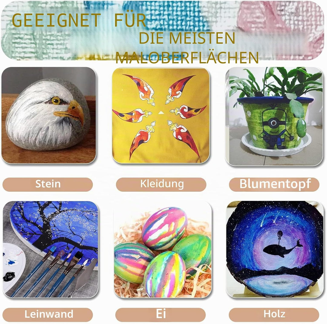 Artecho Acrylfarben Set 24x59 ml, Acrylic Paint Set, Wasserfest und Lichtecht, Schnell Trocknend, id