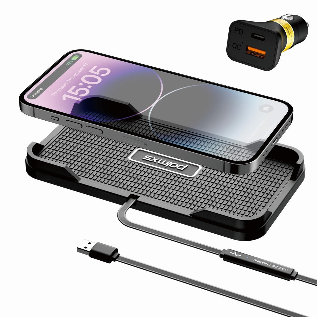 Wireless Charger Auto, Polmxs 15W Schnell Kabellose Ladestation Auto rutschfeste Matte Large Size La