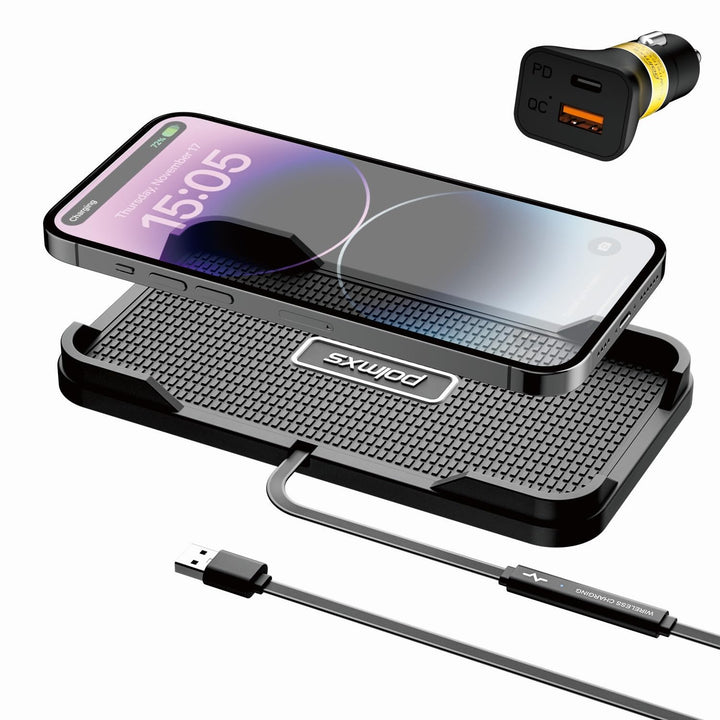 Wireless Charger Auto, Polmxs 15W Schnell Kabellose Ladestation Auto rutschfeste Matte Large Size La