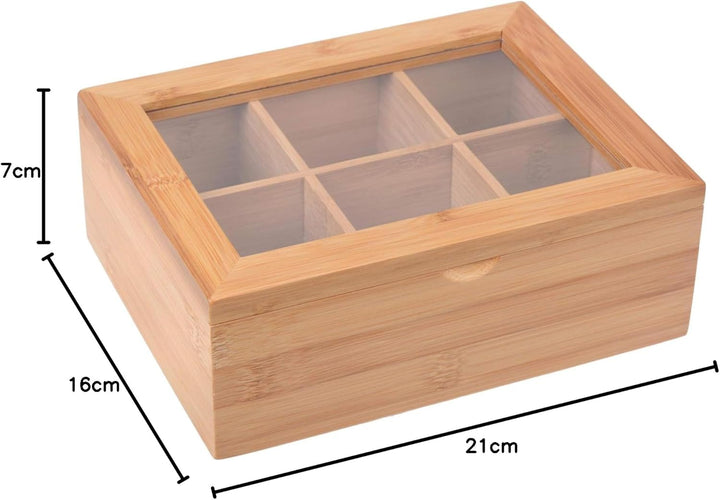 GRÄWE Aufbewahrungsbox aus Bambus mit 6 Fächern, klappbarer Deckel, Sichtfenster, Box zur Aufbewahru