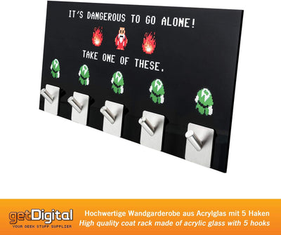 getDigital Adventure Game Wandgarderobe | Acrylglas Garderobenleiste mit 5 Kleiderhaken | Exklusiver
