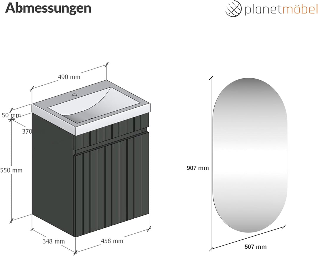 Planetmöbel Cosmia Badmöbel Set Waschbecken mit Unterschrank 50 x 60 x 35 cm Anthrazit, Badezimmer S