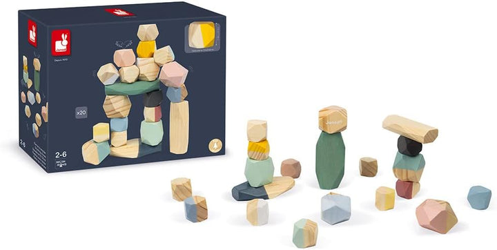 Janod - Bausteine aus Holz - Kollektion Sweet Cocoon - Baby- und Kleinkindspielzeug Farbe auf Wasser