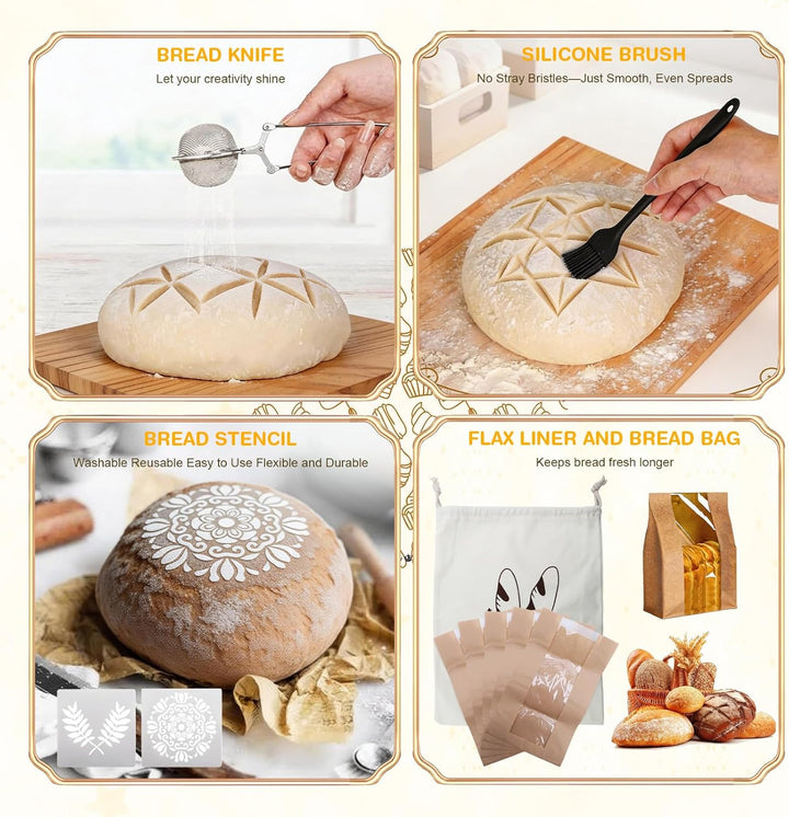 Gärkörbchen für Sauerteig Starter Set, 25cm Ovale & 23cm Runde Proofing Korb, Komplette Brot Backen
