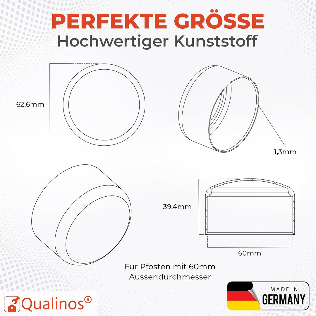10x Pfostenkappe 60 mm grün, Zaunpfostenkappe für Rundrohr Zaunpfosten und Metallpfosten, Rohrkappe,