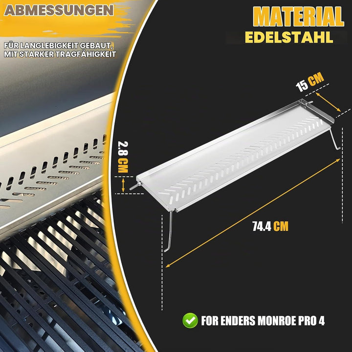 GFTIME Edelstahl Warmhalterost für Enders Monroe Pro 4, Edelstahl Ersatzteil, 74,4 x 15 cm, obere Gr