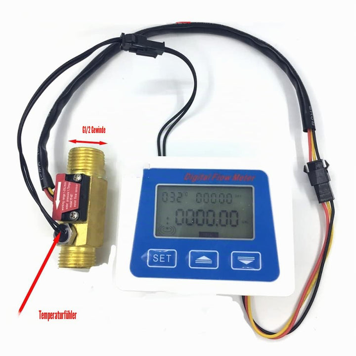 Wasserdurchfluss-Totalisierer und Durchflussmesser mit digitalem LCD-Display + G1/2 Zoll Hall-Effekt