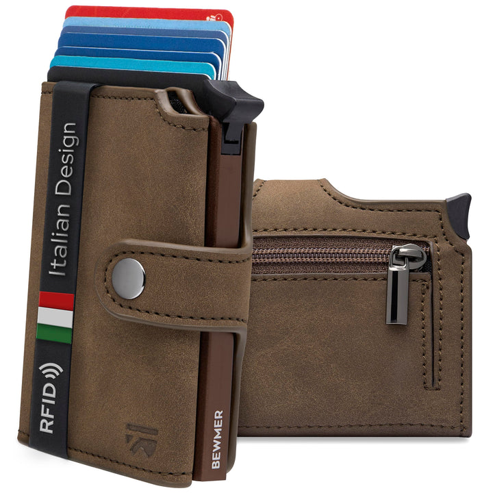 BEWMER 2 Shielded | Herren und Damen Slim Wallet mit RFID-Schutz Anti-Cloning | Kartenetui mit Münzf
