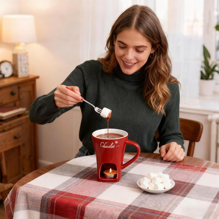 Schokoladen Schmelz Tasse - Keramik Schokoladen Schmelztopf Mit Gabel,Kleine Käse Butter Fondue Tass