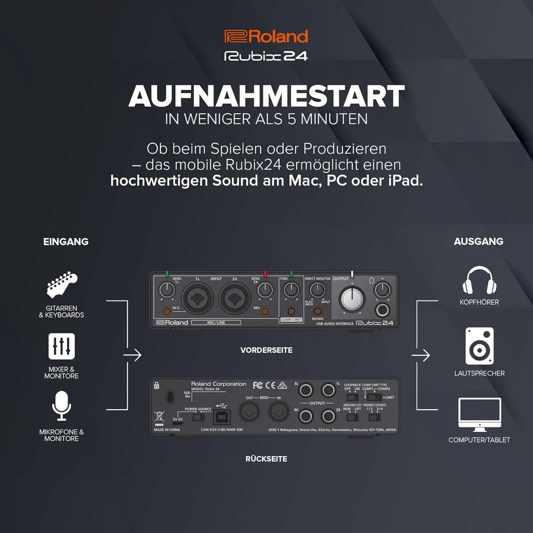 Roland RUBIX24 hochauflösendes Interface mit 2 Ein- und 4 Ausgängen, Hi-Res Interface für Mac, PC un