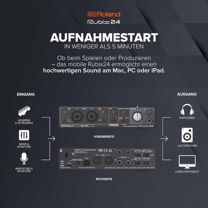 Roland RUBIX24 hochauflösendes Interface mit 2 Ein- und 4 Ausgängen, Hi-Res Interface für Mac, PC un
