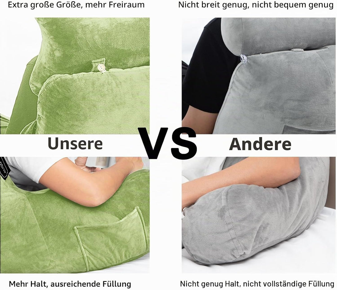 SLIGUY Lesekissen, Bettruhe Kissen mit abnehmbarer Nackenrolle und höherem Stützarm zum Sitzen im Be