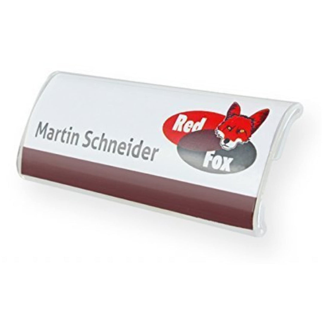 10 Stück Profil-Namensschild aus Acryl gewölbt mit starkem Magnet Grösse: 75x27 mm Befestigung Name