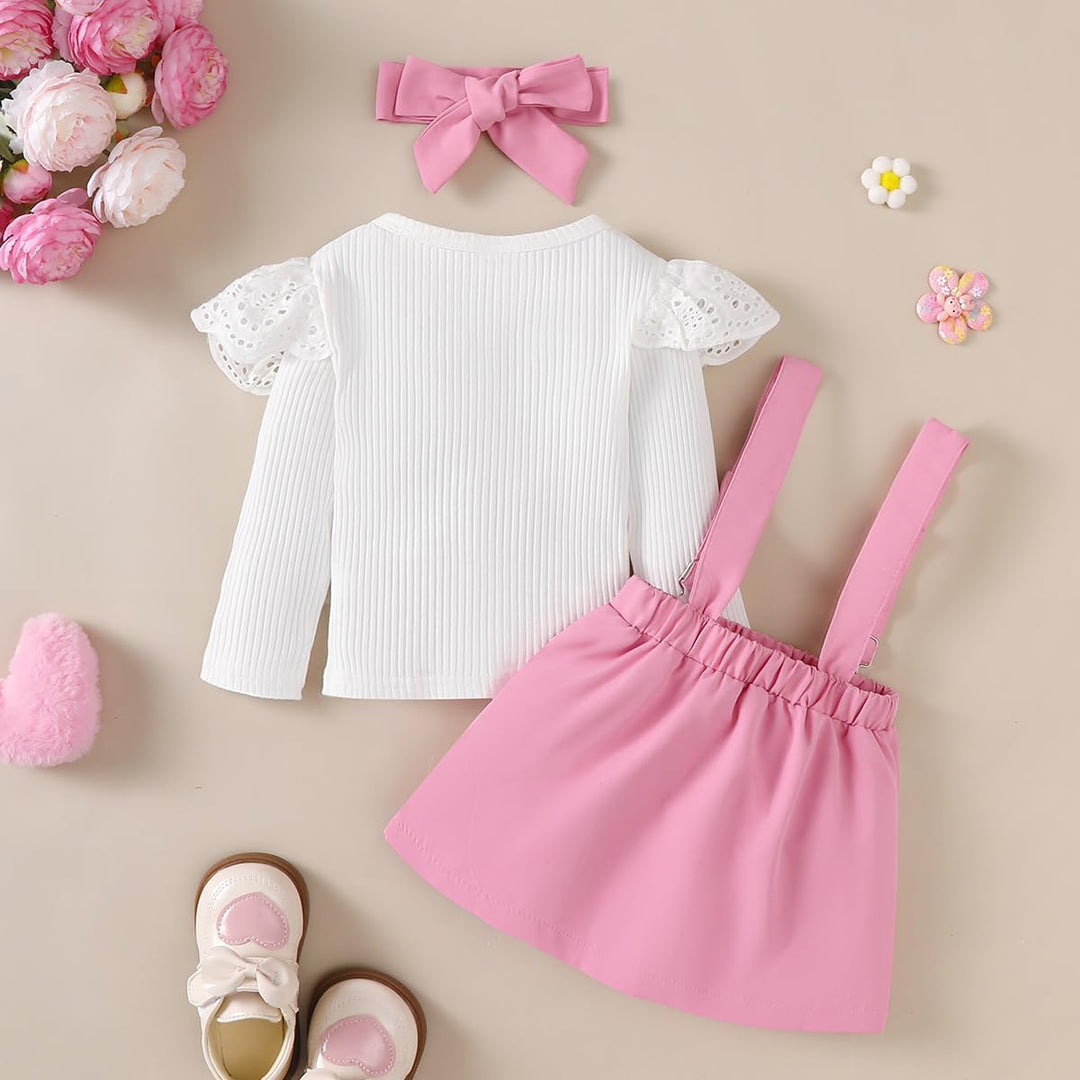 Kleinkind Baby Mädchen Röcke Sets Langarm Rüschen Gerippt Top + Bowknot/Plaid Strapsrock Overall Hos