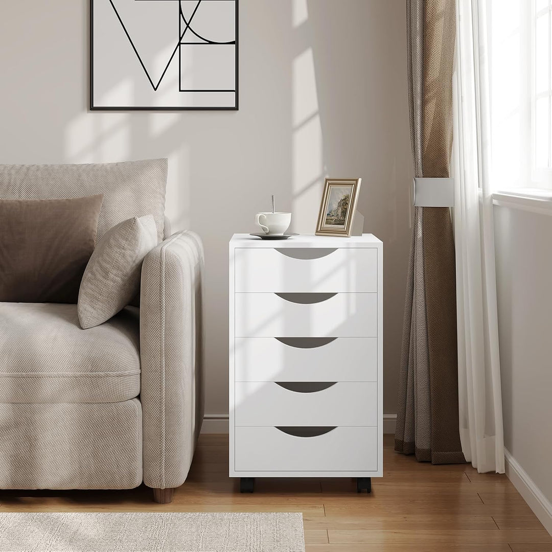 WOLTU Rollcontainer mit 5 Schubladen, mobiler Aktenschrank mit Rollen, Schubladenschrank Büroschrank