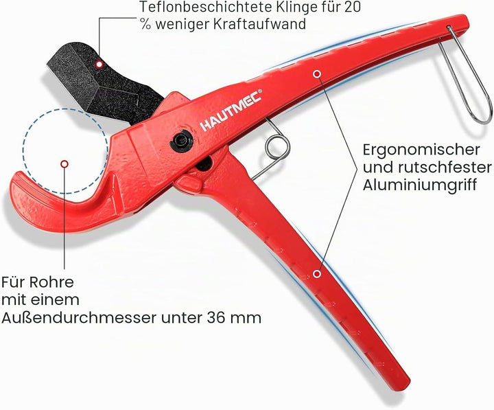 HAUTMEC PEX-Rohr- und Schlauchschneider zum Schneiden von 36 mm PVC-, CPVC-, PPR-, PEX-, Gummischläu