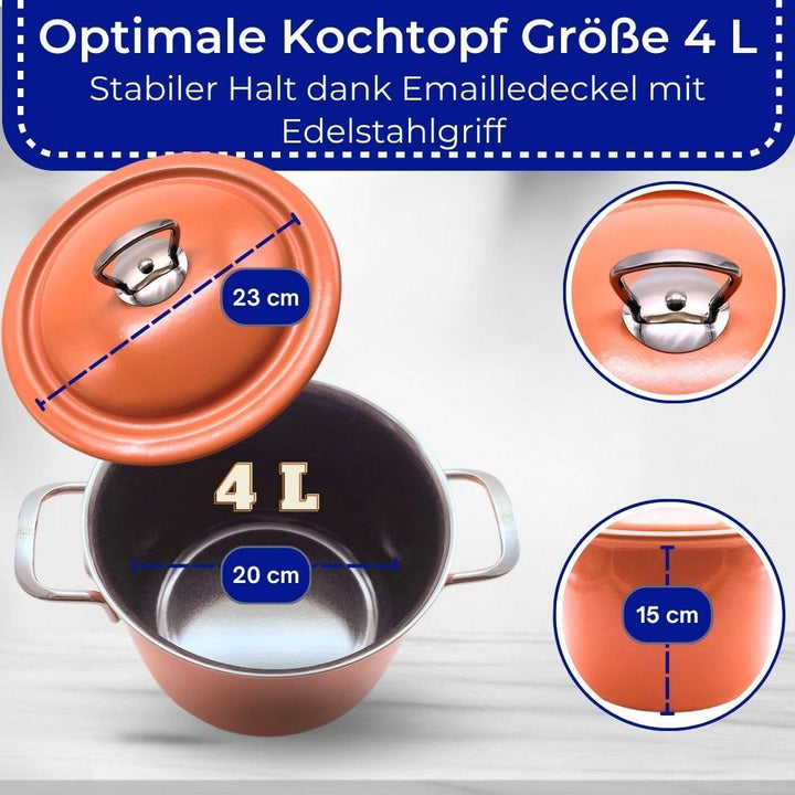Riess, 2189-001, Fleischtopf mit Deckel 20cm, 4L, Emaille, CLASSIC Edition, Mango