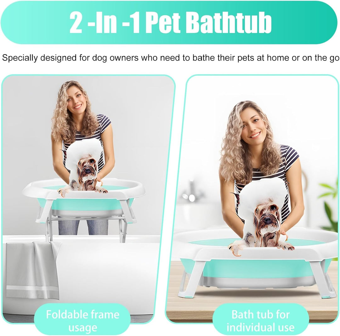 Hundebadewanne mit 2-in-1-Klappständer, erhöhte, zusammenklappbare Haustierwaschstation, 87 x 61 x 8