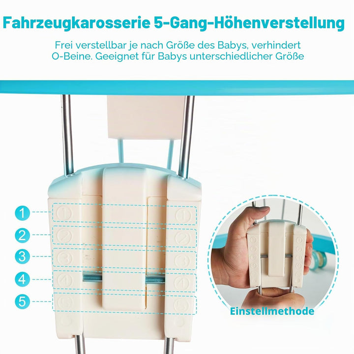 Lauflernhilfe Baby Walker, Faltbare Multifunktions-Anti-Rollover, 5-stufig höhenverstellbar, Laufler