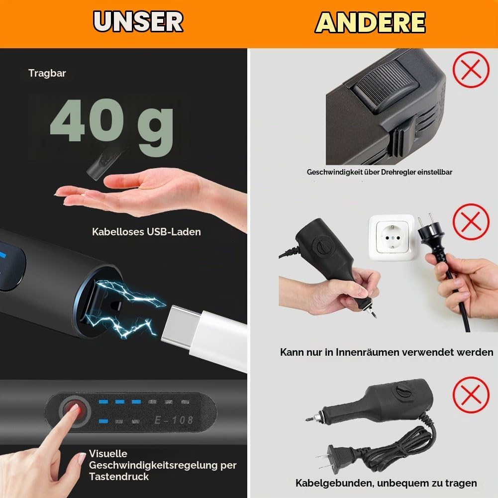 Ainiv 3-Gang-Elektro-Mini-Bohrstift, Wiederaufladbare DIY Handbohrer Elektrisch, Mini Bohrmaschine m