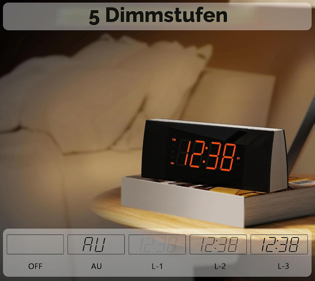iTOMA RadioWecker mit Bluetooth, FM Radio, Dual Wecker mit Snooze, USB-Aufladung, Auto und manueller