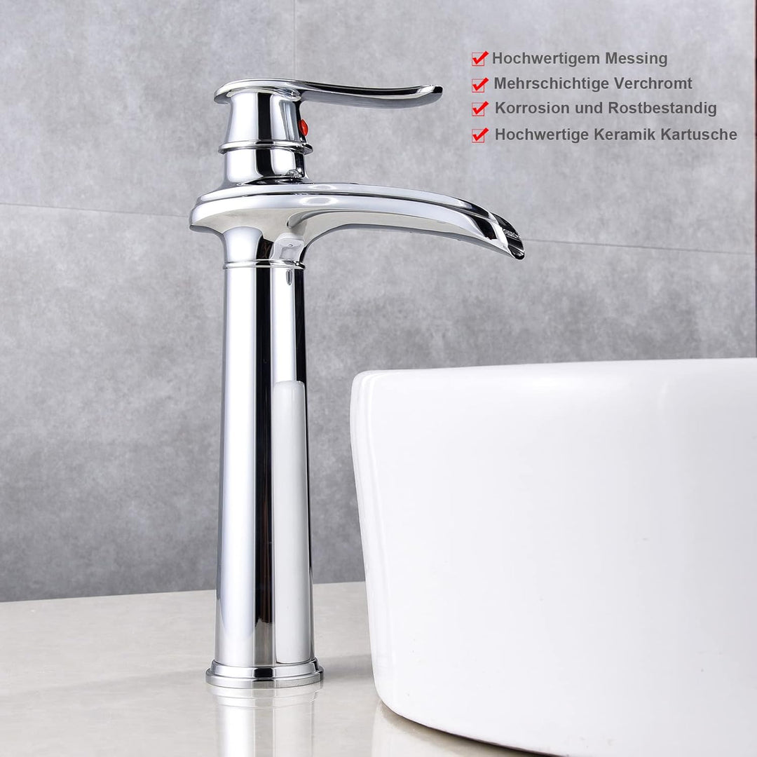 YAGJIA Waschtischarmatur Hoch Chrom, Wasserfall Wasserhahn Bad Retro, Waschbecken Armaturen Badezimm