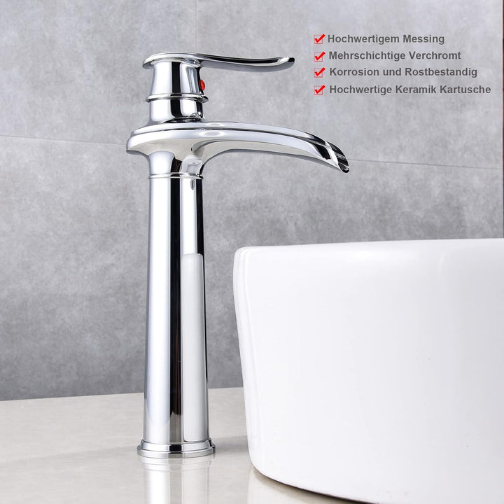 YAGJIA Waschtischarmatur Hoch Chrom, Wasserfall Wasserhahn Bad Retro, Waschbecken Armaturen Badezimm