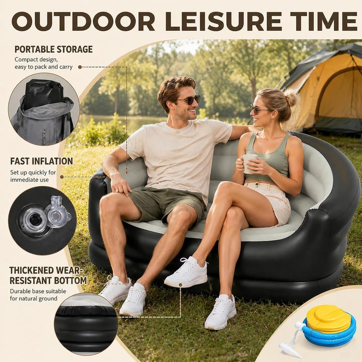 2-Sitzer Aufblasbares Sofa, Aufblasbarer Sessel Indoor &amp; Outdoor | Aufblasbare Couch für Erwachsene,