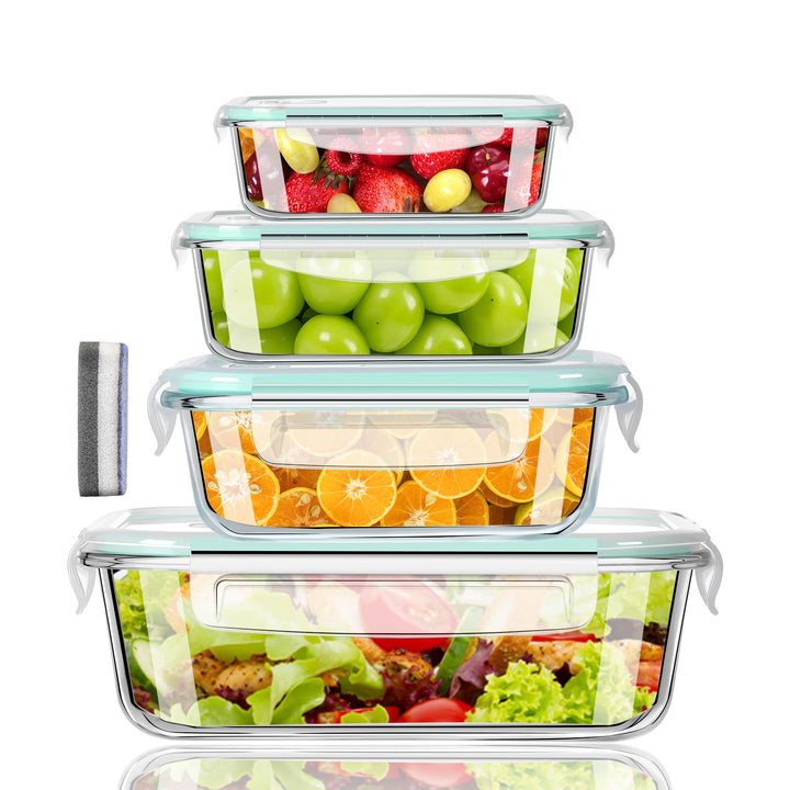 Familien-Set Meal Prep Boxen – 370-640-1040-1520ml Frischhaltedosen Glas Mit Deckel Blau | Mikrowell