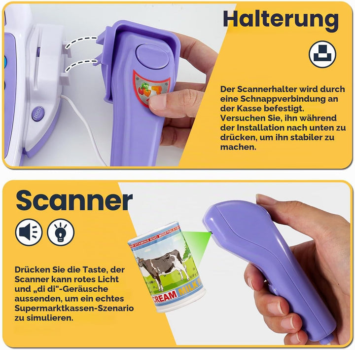 BUYGER Gross Elektronische Kasse Kaufladen Kinder, mit Scanner Waage Mikrofon, Spielkasse mit Litcht