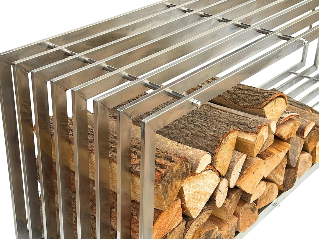 DanDiBo Kaminholzregal Innen Edelstahl Metall Kaminholzständer 96429 Brennholzregal 150 cm Holzkorb
