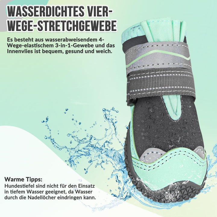 Eyein Hundeschuhe Pfotenschutz, 4 Stück Wasserabweisend Hundeschuhe mit Rutschfester Sohle und refle