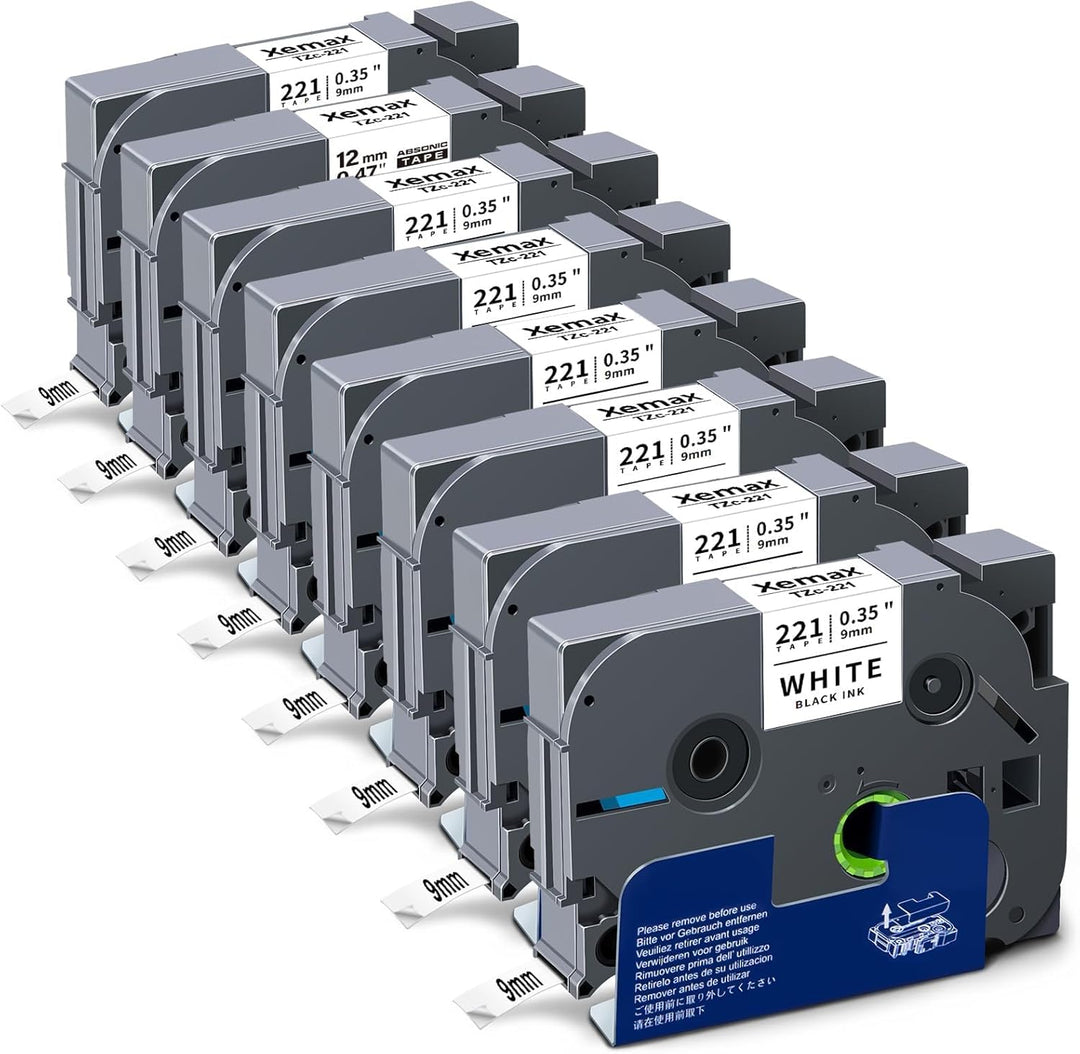 8x XemaX Etikettenband Kompatibel für Brother P-touch Bänder 9mm TZe-221 TZ-221 Schriftbänder Schwar