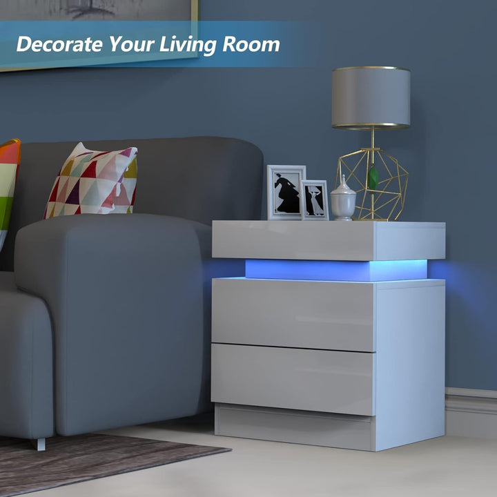 Lvhecforhm Nachtschrank Weiss, Hochglanz Nachttisch, Modern Nachttisch 2 Schubladen, Nachtischschrän